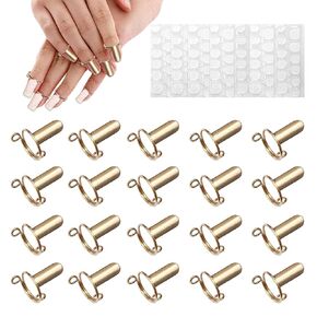 20pcs Wudu Rings, Wsimily Reusable Detachable Adjustable Size Rings for Nail with 120pcs Adhesive Nail Tabs, Metal Gold Nail Accessories for Muslim Manicure