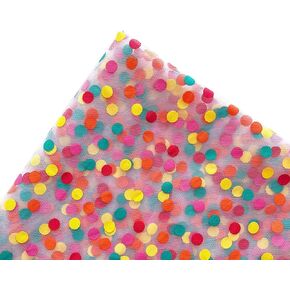 Oakbud Flower Wrapping Mesh Paper Rainbow Polka Dots Tulle Floral Bouquet Gift Packaging Paper Florist Supplies for Wedding Mothers Day Valentines Day 19.7inch x 1.64Yard (White)