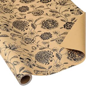 Boleianne Floral Rapping Paper Roll - Brown Brown Design Design Wrap For Birthday ، Wridal Shower ، Wedding ، Dust Baby - 1 Roll ، 17.7 Int