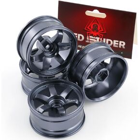 REDSPIDER • Aluminum 1/10 RC Drift Wheels 12mm Hex for 1:10 Rally Racing Car Tires Tamiya TT01 TT02 XV01 TA06 A959 PTG2 HPI KYOSHO HSP PTG2 Touring Street Tyres 4pcs (Titanium)