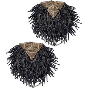 WEBEEDY 2 PCS Handmade Beaded Epaulette Punk Badge Epaulets Shoulder Epaulet Beads Chain Shoulder Board Brooch Badge for Jacket Cool Shoulder Patches Appliques