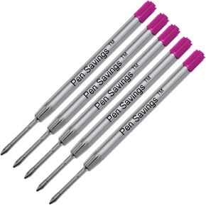 5 Pack, Pen Savings Ballpoint Pen Refills Compatible with Parker Ballpoint Pens, Medium Point (Bulk Packed) (Pink)