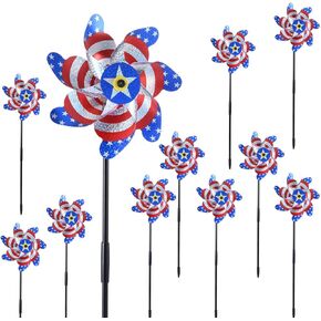 10 حزمة pinwheels الوطنية في الرابع من يوليو ، 19.7 بوصة من الأعلام الأمريكية pinwheels العاكسة للطيور الخوف بعيد