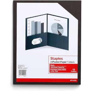 Staples 10 ٪ مجلد عرضي الورق السلس المعاد تدويره 2 جيب ، أسود ، 10/حزمة (ST13376)