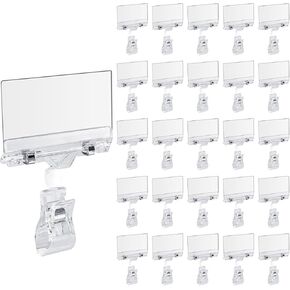 Biaungdo 12 PCS Clip Clip Sivel Scivel Clamp Clamp القابلة للدوار ، حامل علامة دوار واضح مع حامل عرض السعر مع حامي بطاقة PVC 152 × 108 مم للرفوف ، المتجر ، الأعمال ، المعرض