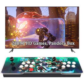 28890 Games 3D Pandora Box Arcade Game Console ، آلة ألعاب الفيديو الرجعية لجهاز العرض التلفزيوني للكمبيوتر الشخصي ، إخراج 1280x720 HD ، البحث/حفظ/إخفاء ألعاب ، دعم 4 لاعبين ، اثنين من عصا التحكم.