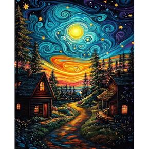 Newenmo Starry Paint by Numbers Kit للبالغين ، والطلاء الليلي للقمر بأرقام على قماش بدون إطار ، ورسم زيت DIY مثالي للمبتدئين ، والهوايات ، وديكور الجدار المنزلي 16 × 20 بوصة