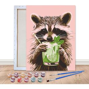 Bimkole Framed Paint by Numbers Kit for Adults Raccoon, DIY Oil Painting Kit on Canvas with Paintbrushes and Acrylic Pigment, for Paint by Numbers for Beginner, for Home Wall Decor 8x12inch/20x30 cm