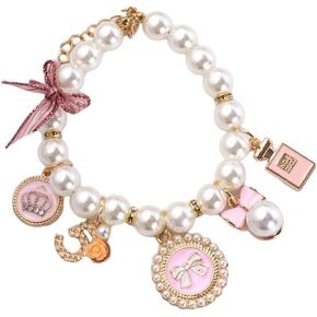 Pink Dog Pearl Peator Pet Pearl Netclace Dog Princess Bow Netlace Sweet Pink Pink Clit Clud Puppy Associory Cat Jewelry Pearl Neck Strap for Dog Cat Card Cold Jewelars (S)
