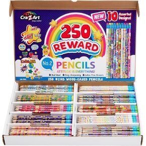 أقلام مكافآت CRA -Z -Art - 250 COUNT - 10 تصميمات فريدة - مسبقًا - مكافأة للمعلم ، طالب سوبر ، كن لطيفًا ، فكر إيجابيًا وأكثر