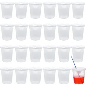 24 PCS Paint Cups with Lids, No Spill Lidded Paint Cups for Art Classes Painting Parties, Plastic Craft Cups