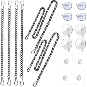 Stained Glass Window Hanging Chain Kit with Suction Cup Hooks, Black Picture Hanging Chain Sunshine Catcher Metal Nickel Plating Stained Glass Window Panels Chain 10 Inch and 20 Inch