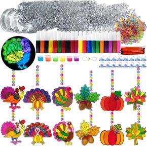 Ayhuhra 30 مجموعات عيد الشكر Suncatchers Craft تركيا Suncatcher Kits DIY Glow في The Dark Window Paint Art Sun Count