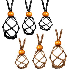 6 PCS Crystal Necklace Molder Cage Stone حامل القلادة الحبل الفارغ الحجر القابل للتعديل حبل الكوارتز الأسماك المقطوعة من أجل المجوهرات البوهو DIY ، 3 أحجام (أسود ، قهوة)