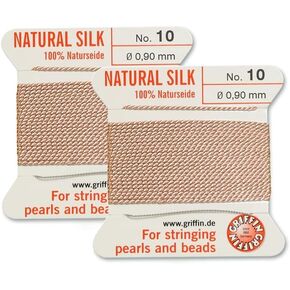 2 Pcs 100% Griffin Natural Silk Beading Cord Thread and Needle Size 10 Light Pink Color Size 0.90mm