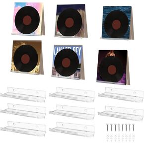 Vinyl Record Holder Storage Wall Mount Shelves, 4 inches Clear Acrylic CD Rack Record Music Album Shelf 8 Pack for Wall Decor Display Kids Bookshelf Magazine Rack Picture Ledge Bedroom Living Room