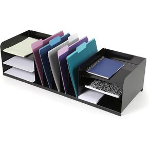 Huron Countertop File Binder Organizer Storage, Combination Vertical 5/Horizontal 6 Slot Letter Tray, Black Steel