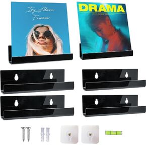 Vinyl Wall Mount, Record Holder Wall 4 Pack 7-Inch Screw&Adhesive, Black Vinyl Holder, Record Wall Display for Books Toys Display Office Room Decor