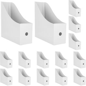 15 PACK White Magazine File Holder, Cardboard Magazine Holder, Folder Holder,Magazine Organizer,Document Organizer,Magazine Storage Box With Labels for Office or Classroom (3.5 x 10.2 x 10.6 In)