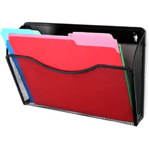 Huron Hanging Wall File Organizer Mail Sorter Document Folder Holder Clipboard Storage Organization, Black Metal Mesh