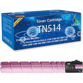 LEDES TN514 TN-514 TN514K Toner Cartridge Compatible Replacement for Konica Minolta Bizhub TN514 TN514K TN514C TN514M TN514Y A9E8130 A9E8230 A9E8330 A9E8430 for Bizhub C458 C558 C658 Printer (Magenta)