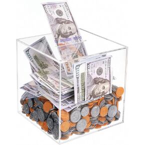 Clear Piggy Bank للبالغين ، يجب أن يكسر للوصول إلى التوفير مربعًا لتغيير أموال البنك الأكريليك الخنازير للمساعدة في الموازنة وتوفير وتوفير الأموال التي لا يمكن افتتاحها بوكين بانك بانك بوكس ​​للبالغين ، ل.