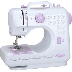Mini Sewing Machine for Beginner, Portable Sewing Machine,12 Built-in Stitches Small Sewing Machine Double Threads and Two Speed Multi-function Mending Machine with Foot Pedal for Kids, Women (Purple)