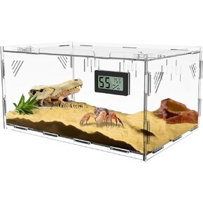 Reptile Terrariums, with Temperature Hygrometer, 15.7"x9.9"x7.1"Acrylic Reptile Breeding Box Terrarium Cage Tank for Small Reptile Insect Home Office
