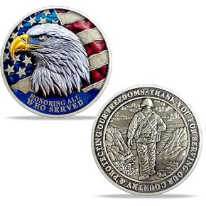 عملات التحدي العسكرية منتفخة ، عملات التحدي المخضرم في الولايات المتحدة منتفخة مع Honor Eagle ، شكرًا على عملاتك في خدمتك ، هدايا تقدير يوم المحاربين القدامى للجيش الأمريكي ، 20 في المائة