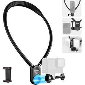NEEWER Magnetic Neck Mount Compatible with GoPro Hero 12 11 10 MAX DJI Action 4 Insta360 iPhone 15 Pro Max Samsung S23, Quick Release Flexible POV Action Camera Neck Mount Adapter & Phone Holder, GP15