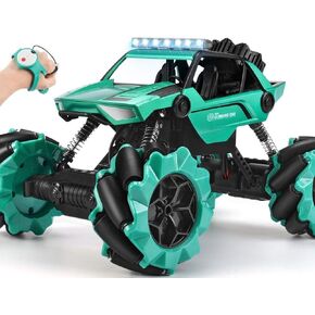 NQD Gesture Remote Control Car - 4WD Off -Road 1:14 Big Monster STUNT CAR مع 360 درجة يدور حول هدايا عيد ميلاد الأضواء مع الأضواء للأطفال والبنات (Cyan)