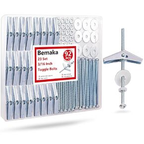 23Pcs 3/16" Toggle Bolts Wall Anchors for Drywall, Heavy Duty Drywall Anchors and Screws Kit, Butterfly Anchors with Nuts Washers for Hollow Wall, Ceiling