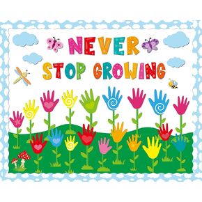 Spring Classroom Bulletin Board Decorations Never Stop Growing Bulletin Board Set Spring Theme Handprint Butterfly DIY Paper Cutouts for Teacher Classroom School Home Kindergarten Supplies
