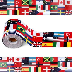 65 Ft International Flags Bulletin Board Borders, Diversity Country Flag Around The World Bulletin Board, Multicultural Decorations for Bulletin Board, Cork Board, Party, Classroom Decor