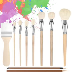 COBEE 10 PCS فرش الطلاء الاكريليك ، فرشاة مزج فرشاة Mop مع مقبض خشبي ، فرش فنان متنوعة الحجم للطلاء للرسومات الأكريلية ذات اللون المائي.