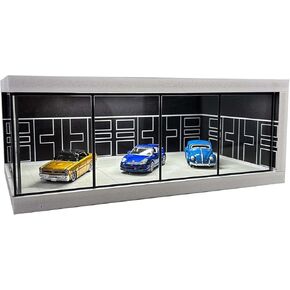علبة عرض عجلات الحارة الساخنة ، 1/64 علبة عرض للسيارة المصنوعة من مصابيح LED مع مصابيح LED Sloy Model Care (أسود)