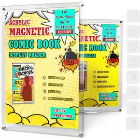 Starry 2ct Magnetic Comic Book Display Case UV Protection Acrylic Comic Book Display Protective Holders Frames Wall Mountable for Store Current Comics Fit Most Comics up to 10.43 * 6.89 inches