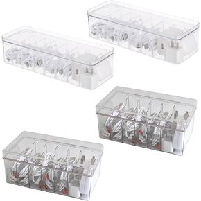 Yesesion 4 Pack Cord Organizer Box مع غطاء ، منظم درج المكتب الشفاف لمستلزمات المكاتب المنزلية ، شاحن الهاتف ، الأسلاك ، الكابلات ، حبال الطاقة