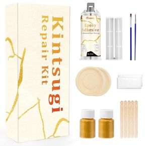 Kintsugi إصلاح مجموعة الذهب ، Kintsugi Kit إصلاح السيراميك المكسور ، الزجاج ، اليشم ، منحوتات ، إصلاحات غراء الذهب الفخار ذات معنى