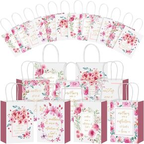 Mooliwe 24 PCS أكياس هدايا عيد الأم الدينية 8.6 "أكياس ورق زهرة بالألوان المائية مع مقابض عيد الأم هدايا مسيحية كبيرة للنساء الأم تورم الحفلات