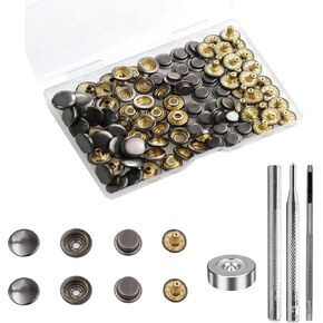24 مجموعة أدوات السحابات اللقطات الجلدية ، BetterJonny 12.5mm أزرار SNAP المعدنية الثقيلة ضغوط الأزرار البسلات الجلدية اللقطات مع 4 أدوات Setter لسترات سوار الملابس جينز بنطلون ، بندقية أسود