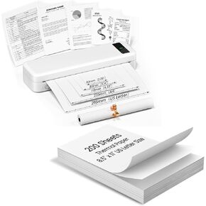 Bluetooth Inkless Thermal Printer White & 200 Sheets 8.5" x 11" US Letter Thermal Paper, Compatible with iPhone Android Laptop for Home Car Office