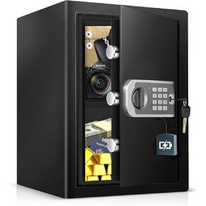 1.8 Cub Home Use Safe Box Fireproof Waterproof, Fire Proof Safe with Digital Keypad Sensor Light Key for Hotel Office Money Documents