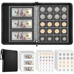 Coin Collection Book Holder for Collectors, 484 Pockets Coin Collection Album Organizer, 30 Sleeves Paper Money Binder for Coin Currency Collection Supplies