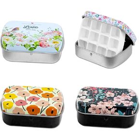 4 Pcs Portable Miny Tin Box, 12-Well Empty Watercolor Palette, Mixing Tray Outdoor Sketching and Painting Craft Supplies, Small Paint Storage (colorful)