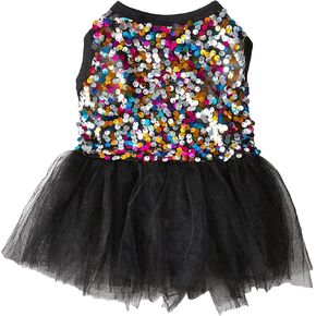 Qwinee Sparkly Sequin Dog Dress Truck Cute Puppy Dress Skirt Tutu Bling Princess Cat Dress Fress Summer Birthday Party Pet for Medium mediual carge dics cats itten girls m black m