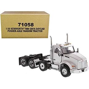 Kenworth T880 SBFA Day Cab Pusher-Axle Tandem Truck Tractor White Metallic 1/50 Diecast Model by Diecast Masters 71058