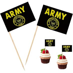100 PCS USA ARMY GOLD CREST HOUNDPICK ، Cocktail Picks Mini Stick Cupcake Topcake Country Picks Party Decoration Cochtail Bar Bar Bar Flags