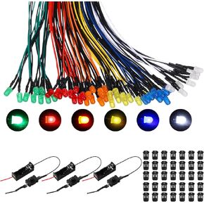 126 Pcs 12V LED Lights Kit, 60 Pcs Pre Wired Led Light Emitting Diodes 60 Pcs Plastic LED Holder 6 Pcs Battery Holder for Model Assortment Crafts Dollhouse(3 mm)