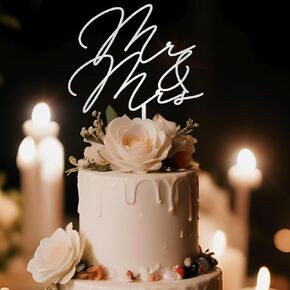 Mr & Mrs Wedding Cake Topper in Wood (Design 03)